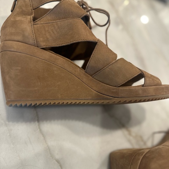 Eileen Fisher Brown Wedge Sandals with Adjustable Straps - Picture 2 of 5